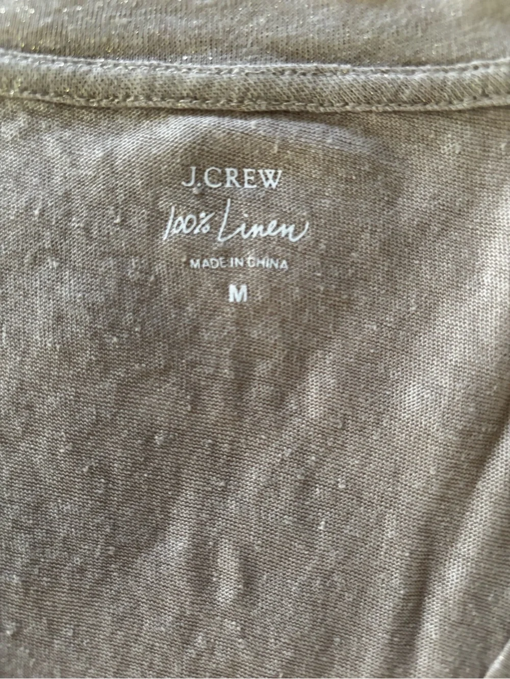 J. Crew Linen Gold Metallic Short Sleeve V-Neck Pocket Tee